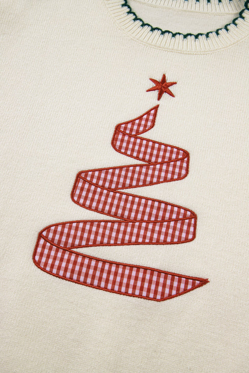 Viscose Polyester Blend Applique Stitched Tree Sweater
