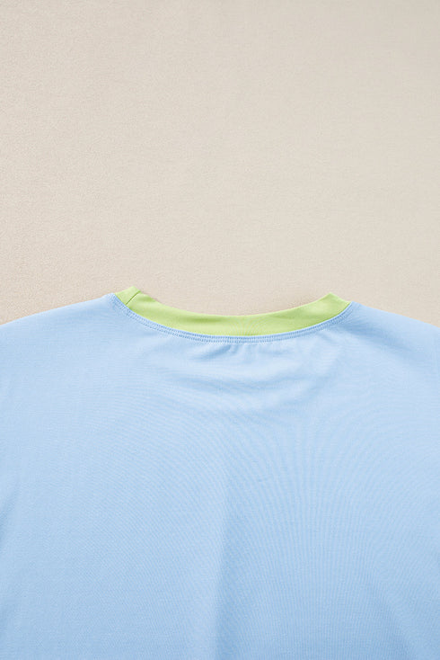 Casual Blocked Pattern Patchwork Cap Sleeve Short Set