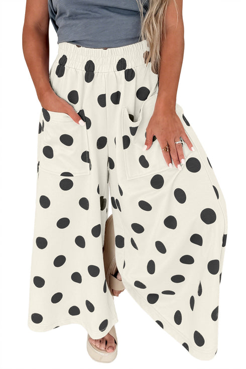 Wide Leg Polka Dot Elastic Waist Pants