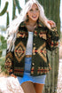 Aztec Print Long Sleeve Flap Pocket Western Jacket