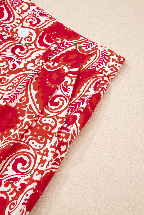 Bohemian Paisley Print Buttoned High Waist Wide Leg Pants