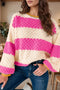 Cotton Striped Pattern Textured Drop Shoulder Sweater