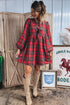 Plaid Tie Front Long Sleeve Shift Mini Dress
