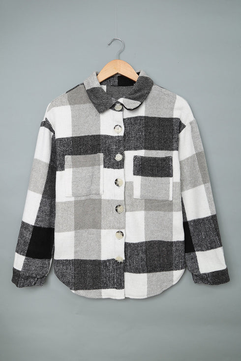 Paneled Pocketed Button Down Long Sleeve Plaid Shacket