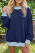 Trimmed Crew Neck Long Sleeve Pullover Sweatshirt