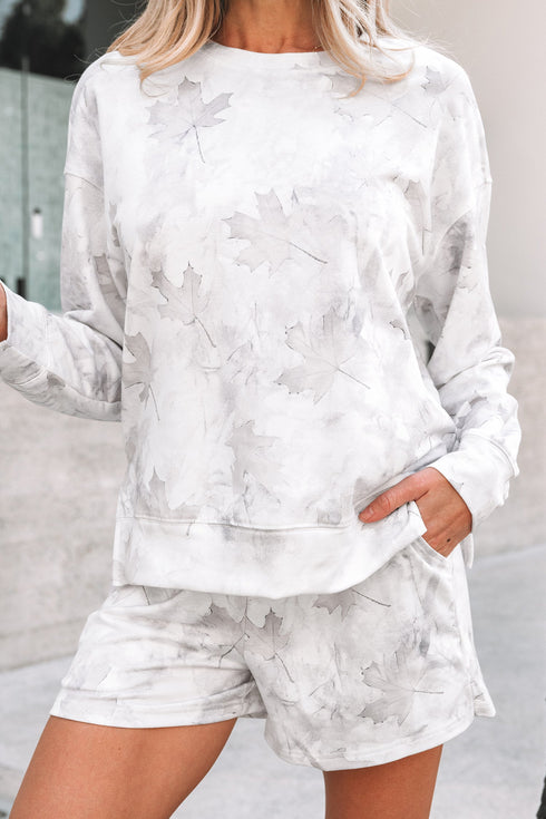 Abstract Camo Print Pullover Top And Casual Short Set