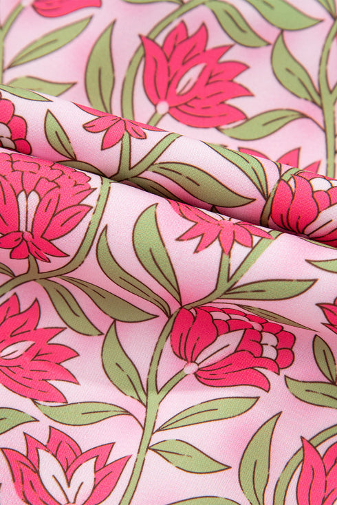 Bohemian Floral Print Puffy Cropped Mini Skirt Two Piece Dress