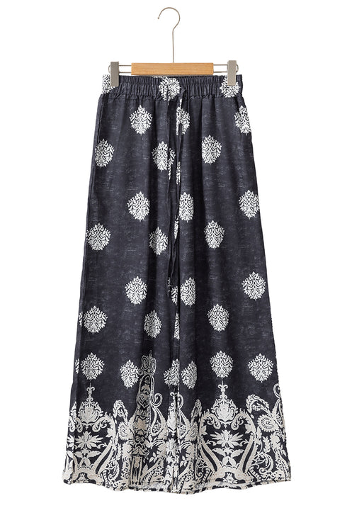 Bohemian Paisley Print Elastic Waist Wide Leg Pants