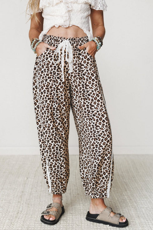 Leopard Print Ankle Length Elastic Waist Pants