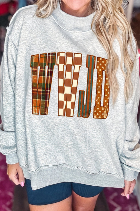 Polyester Wwjd Graphic Mock Neck Oversized Sweatshirt