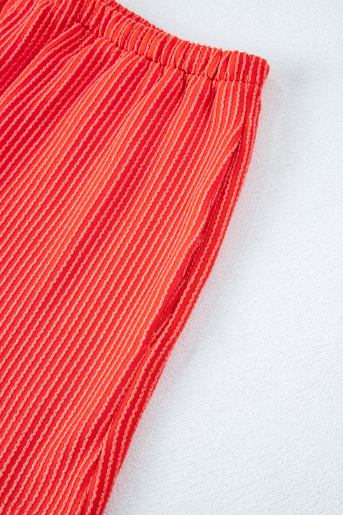 Corded Ribbed Knit Loose Fit Tee And Short Set