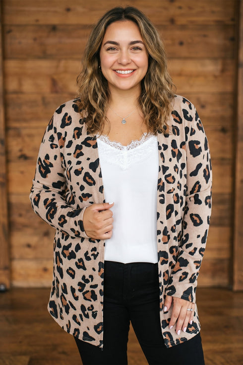 Leopard Print Long Sleeve V Neck Tunic Jacket