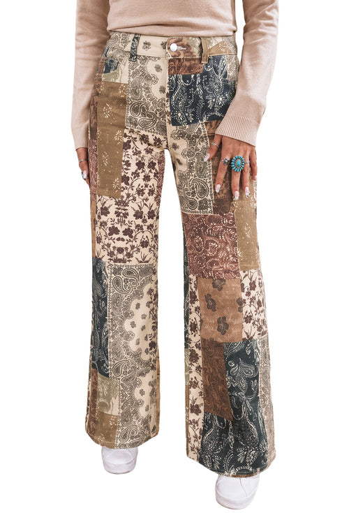 Western Print Motif Shift Silhouette Denim Jeans