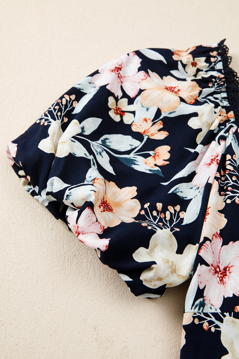 Bohemian Smocked Short Sleeve High Waist Maxi Floral Dress