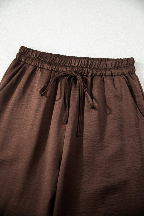 Braided V Neck Long Sleeve Wide Leg Pant Set