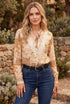 Floral Lace Trim Button Down Long Sleeve Blouse