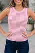 Stripe Print Ribbed Knit Slim Fit Tank Top