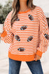 Striped Sequined Rugby Graphic Raw Seam Loose Long Sleeve Tee