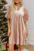 Polyester Embroidered Sleeve Velvet Shift Mini Dress
