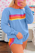 Striped Patchwork Applique Pullover Two Piece Short Set
