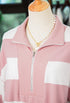 Striped Half Zip Bracelet Sleeve Top Short Set