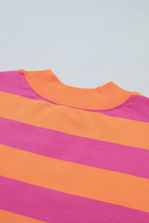 Stripe Print Mock Neck Relaxed Silhouette Sweatshirt