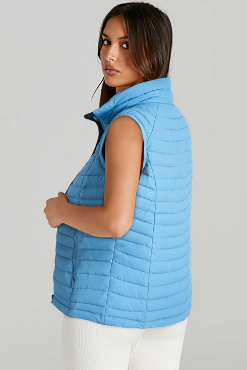 Plush Collar Quilted Zip Front Puffer Vest