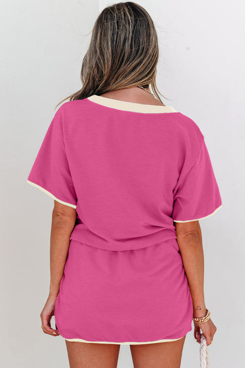 Contrast Trim Drop Shoulder Two Piece Skort Set