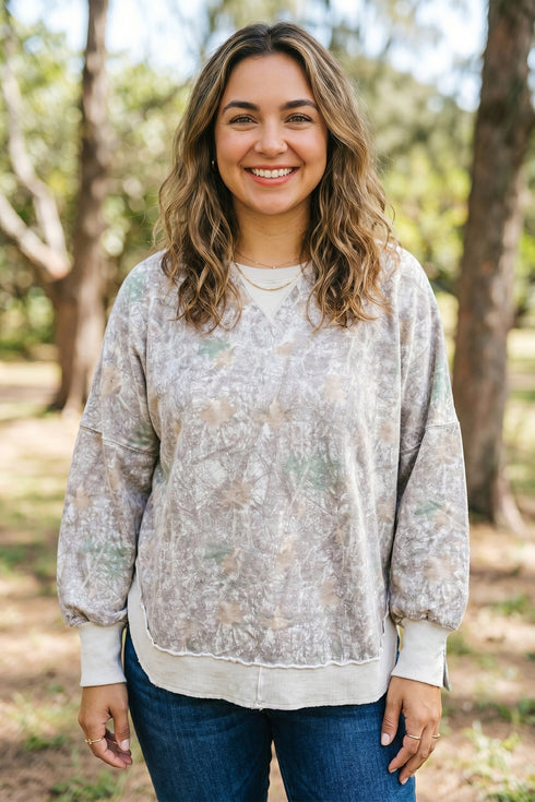 Camouflage Print Round Neck Long Sleeve Shift Sweatshirt