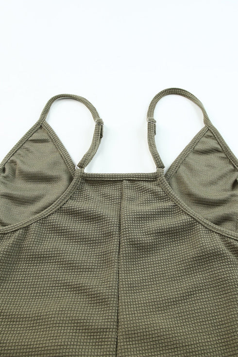Exclusive Textured Ribbed Sleeveless V Neck Pocketed Jumpsuit