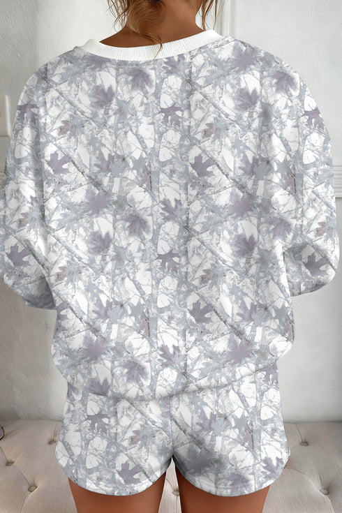 Abstract Woodland Print Baggy Pullover Drawstring Short Sets