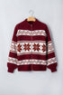 Geometric Pattern Zip Up Long Sleeve Cardigan