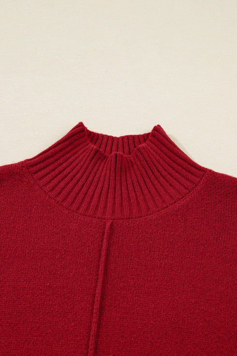 Cozy Mock Neck Ribbed Cuff Pocket Sweater Dress