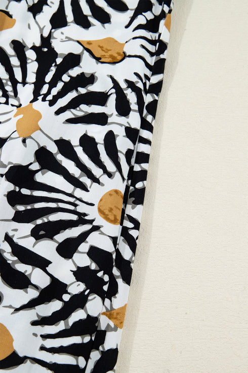 Abstract Floral Print A Line Split Neck Maxi Dress