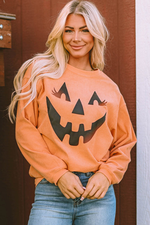 Corded Texture Jack O Lantern Graphic Sweatshirt