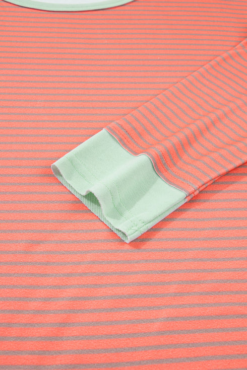 Striped Pattern Raw Seam Long Sleeve Top