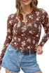 Floral Print Sheer Mesh Feminine Long Sleeve Top