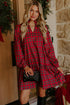 Plaid Long Sleeve Shift Silhouette Decoration Mini Dress