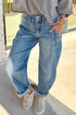 Casual Washed Cuffed Barrel Leg Jeans