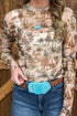 Floral Print Western Cowboy Sheer Mesh Long Sleeve Top
