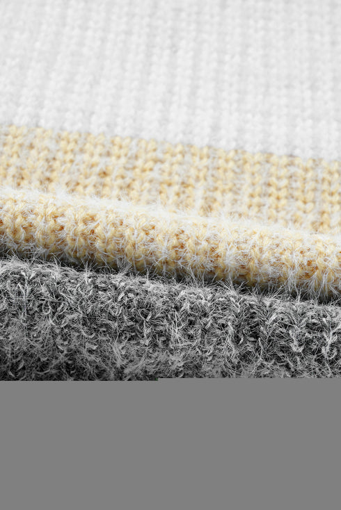 Striped Knit Boat Neck Balloon Sleeve Sweater Dress