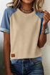 Denim Style Panel Block Patchwork Round Neck Tee