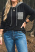 Hooded Gingham Paneling Chest Patch Pocket Long Sleeve Top