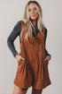 Tie V Neck Corduroy Sleeveless Romper