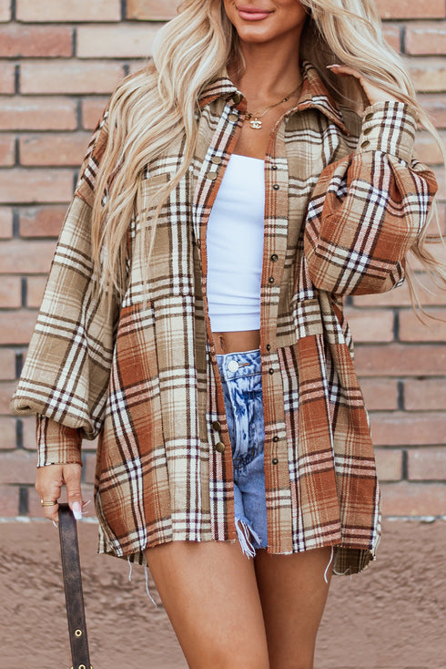 Western Patchwork High Low Plaid Shacket