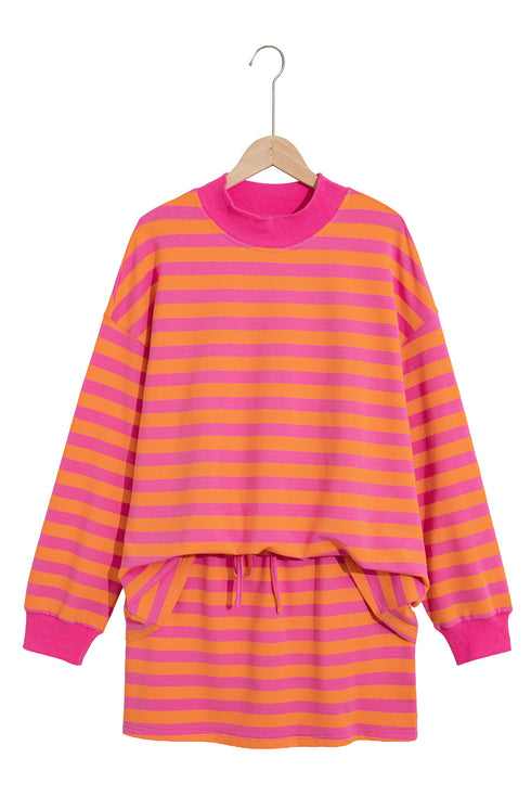 Striped Patchwork Mock Neck Pullover Dress Set