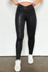 Crossed Dip Waist Solid PU Leather Bodycon Leggings
