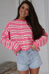 Acrylic Striped Pattern Drop Shoulder Button Cardigan