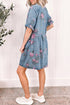 Floral Print Short Sleeve Button Down Denim Mini Dress