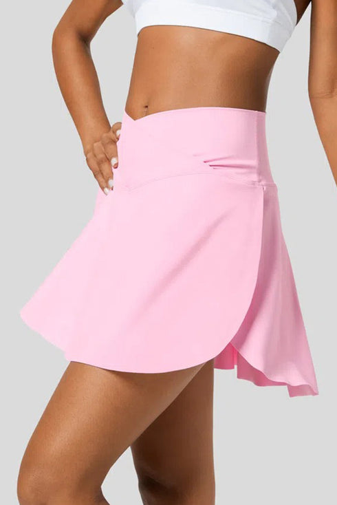 High Waisted Tulip Hem Side Pocket Active Skort